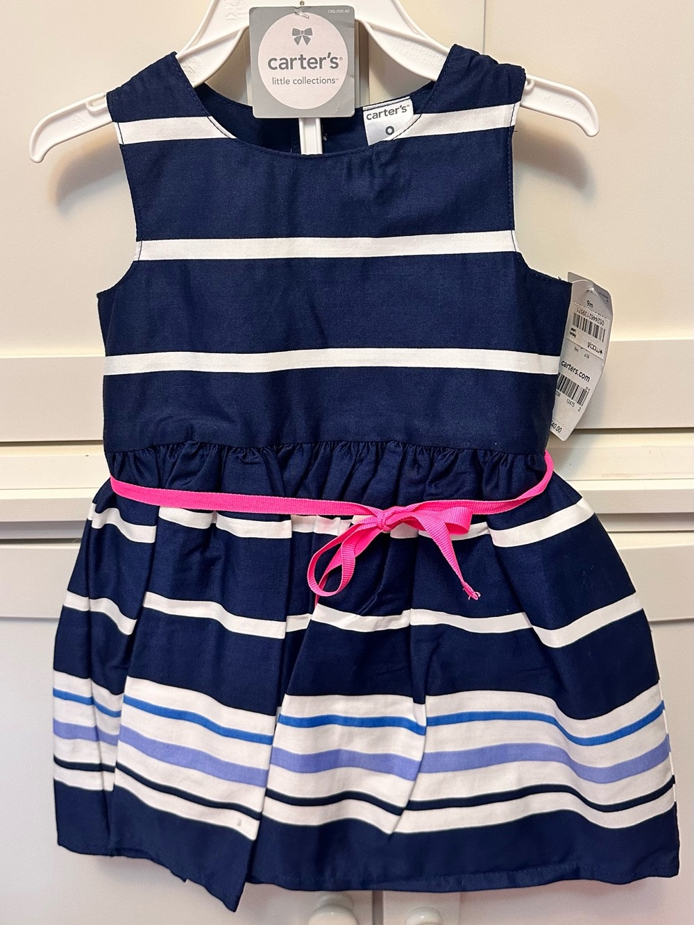 Carter's Navy, White & Pink Striped Girls Dress